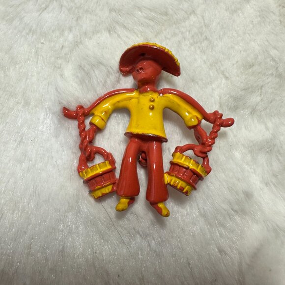 Vintage Scatter Pins Asian Chinese Man Holding Buckets Pin Brooch Figural - Picture 4 of 8